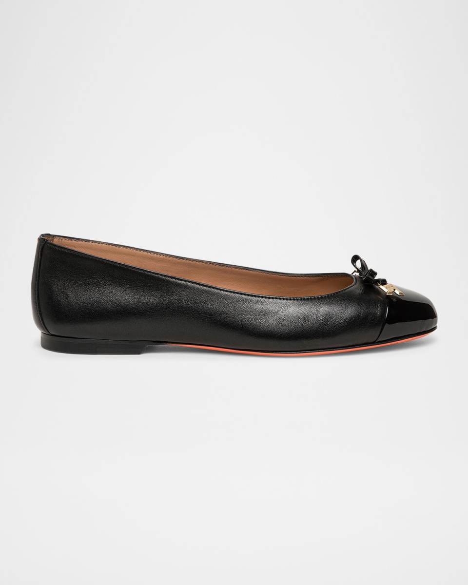 Sandy Leather Bow Ballet Flats